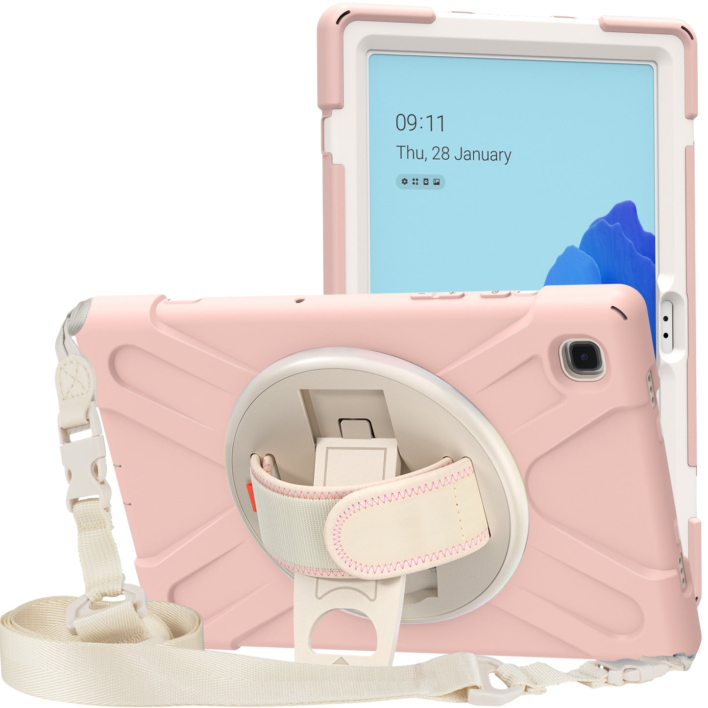 Tablet Cover + Strap + Revolving Kickstand Design with Colorful Rainbow Pattern Design for Samsung Galaxy Tab A7 10.4 (2020) T500/T505/T507/T505N