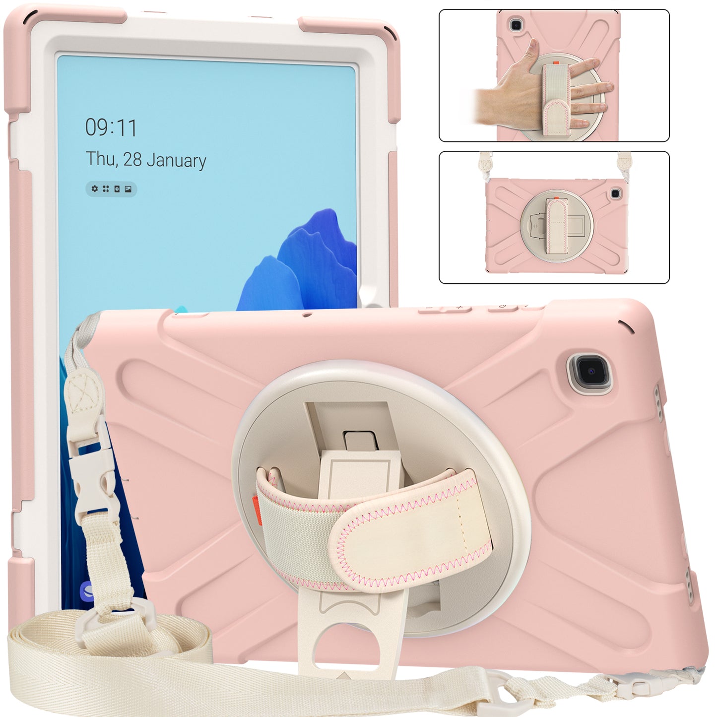 Tablet Cover + Strap + Revolving Kickstand Design with Colorful Rainbow Pattern Design for Samsung Galaxy Tab A7 10.4 (2020) T500/T505/T507/T505N