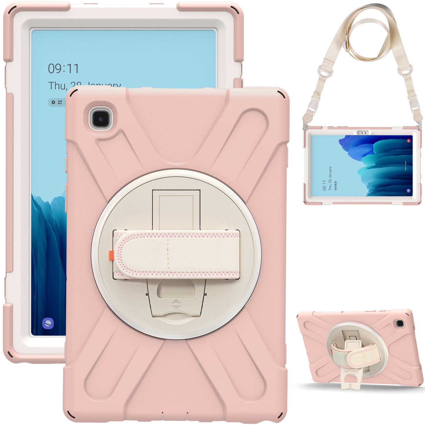 Tablet Cover + Strap + Revolving Kickstand Design with Colorful Rainbow Pattern Design for Samsung Galaxy Tab A7 10.4 (2020) T500/T505/T507/T505N