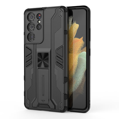 Shockproof PC + TPU Combo Protector Phone Shell with Kickstand for Samsung Galaxy S21 Ultra 5G