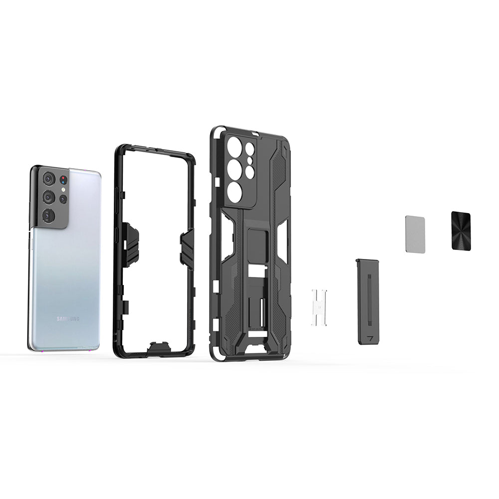 Shockproof PC + TPU Combo Protector Phone Shell with Kickstand for Samsung Galaxy S21 Ultra 5G