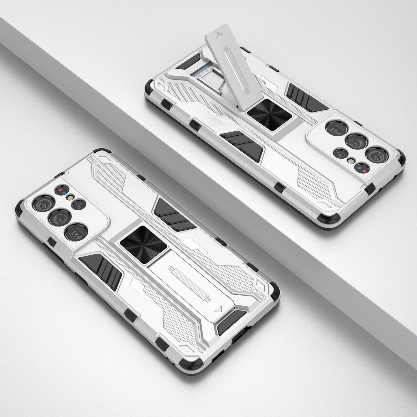 Shockproof PC + TPU Combo Protector Phone Shell with Kickstand for Samsung Galaxy S21 Ultra 5G