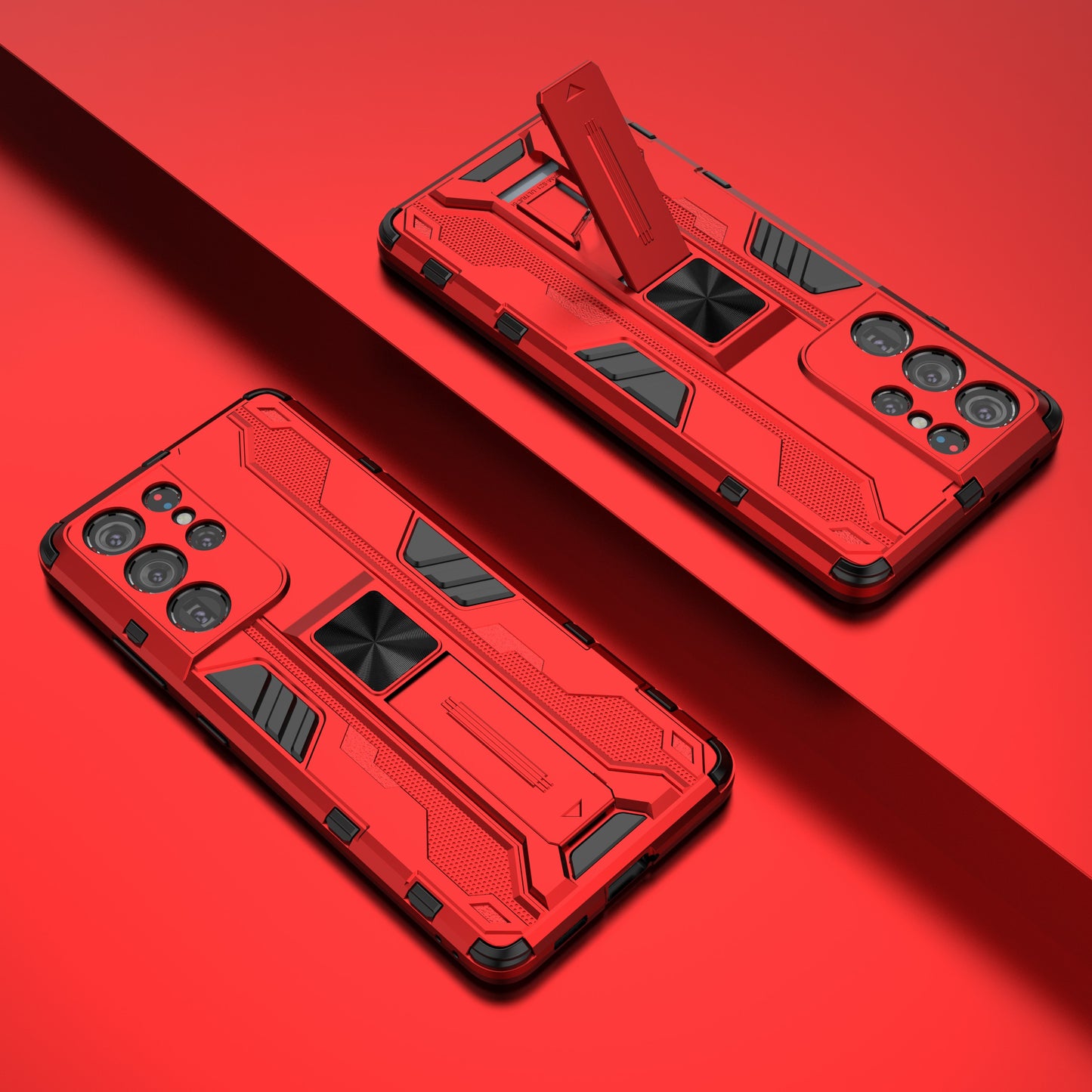 Shockproof PC + TPU Combo Protector Phone Shell with Kickstand for Samsung Galaxy S21 Ultra 5G