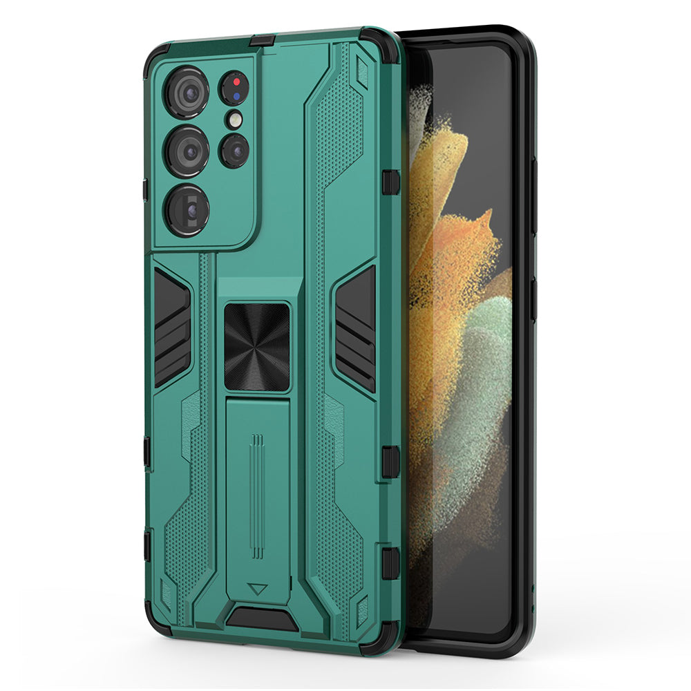 Shockproof PC + TPU Combo Protector Phone Shell with Kickstand for Samsung Galaxy S21 Ultra 5G