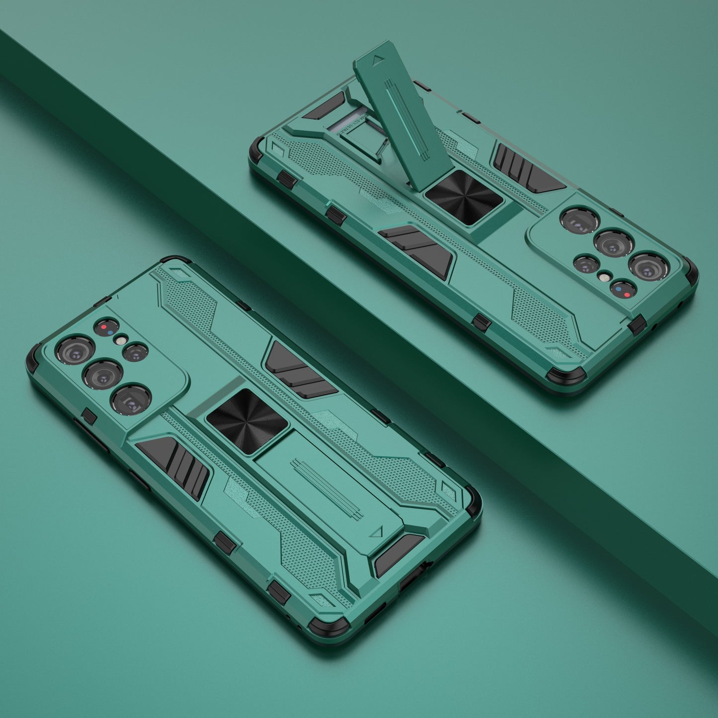 Shockproof PC + TPU Combo Protector Phone Shell with Kickstand for Samsung Galaxy S21 Ultra 5G