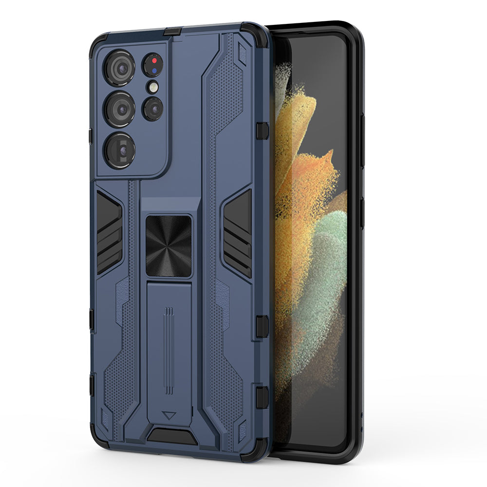 Shockproof PC + TPU Combo Protector Phone Shell with Kickstand for Samsung Galaxy S21 Ultra 5G