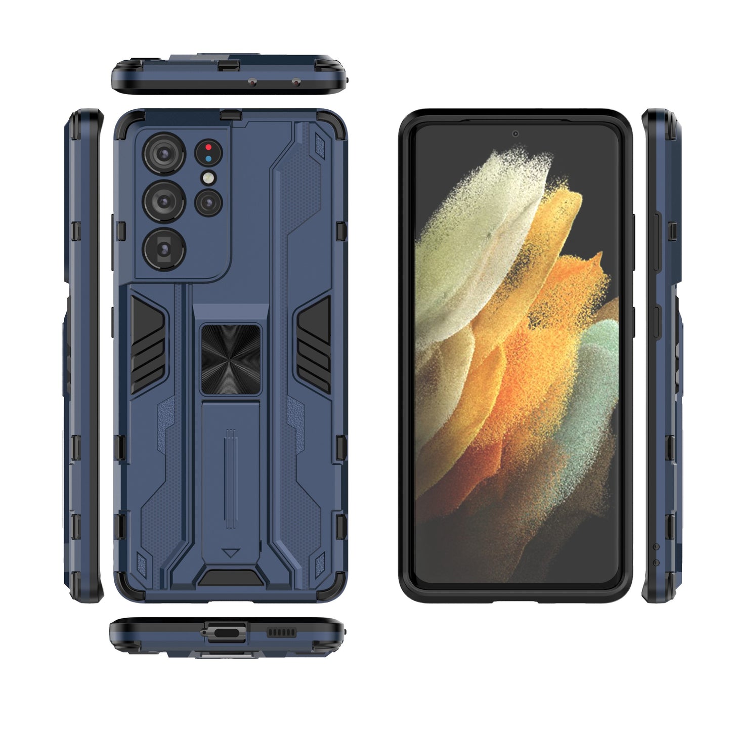 Shockproof PC + TPU Combo Protector Phone Shell with Kickstand for Samsung Galaxy S21 Ultra 5G