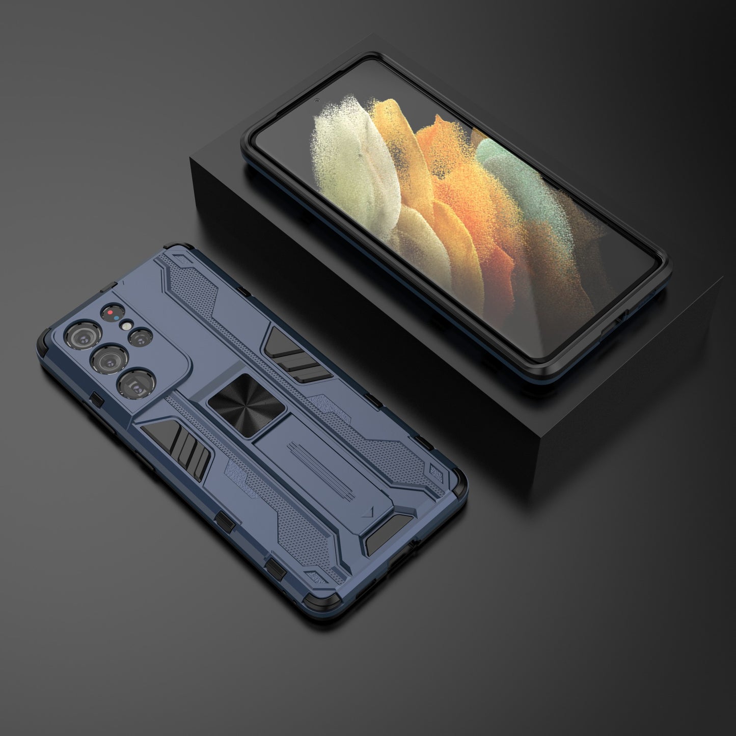 Shockproof PC + TPU Combo Protector Phone Shell with Kickstand for Samsung Galaxy S21 Ultra 5G