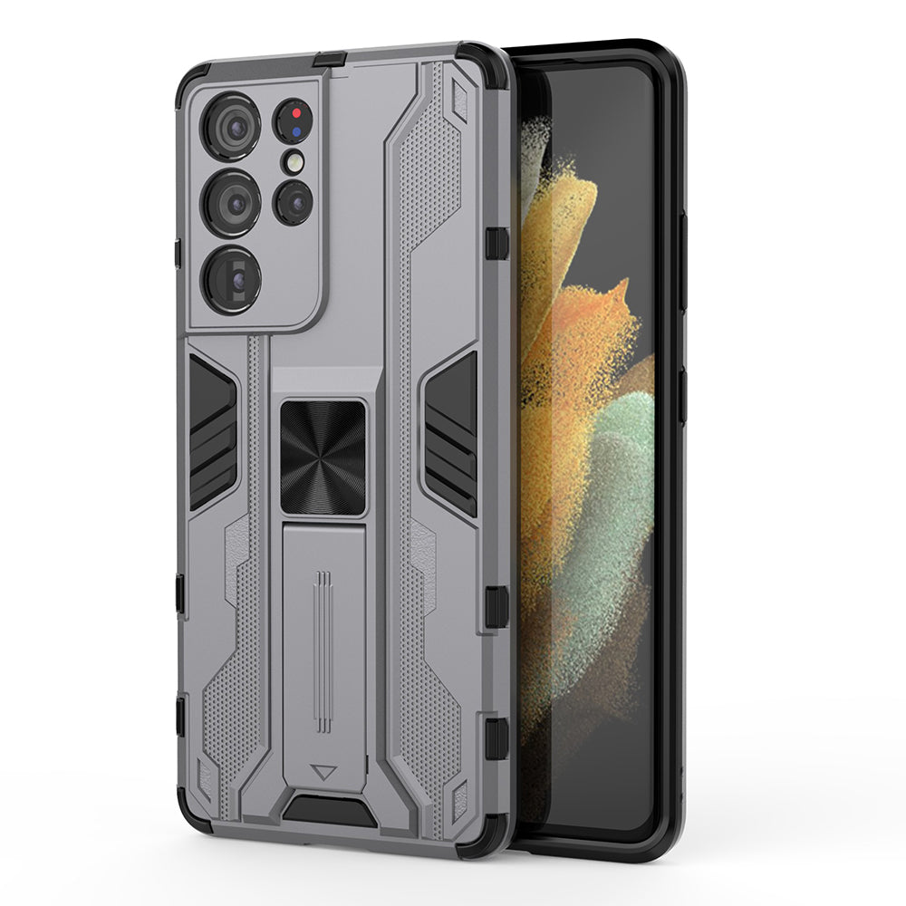 Shockproof PC + TPU Combo Protector Phone Shell with Kickstand for Samsung Galaxy S21 Ultra 5G