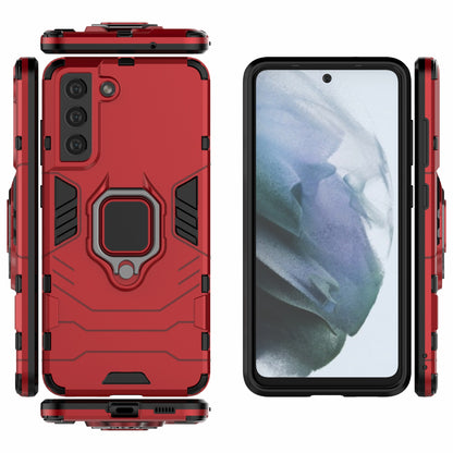 2-in-1 PC TPU Cool Guard Hybrid Cover Well-Protected Case with Ring Holder Kickstand for Samsung Galaxy S21 FE