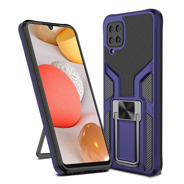 (Built-in Magnetic Metal Sheet) PC + TPU Hybrid Case Cover with Kickstand for Samsung Galaxy A12