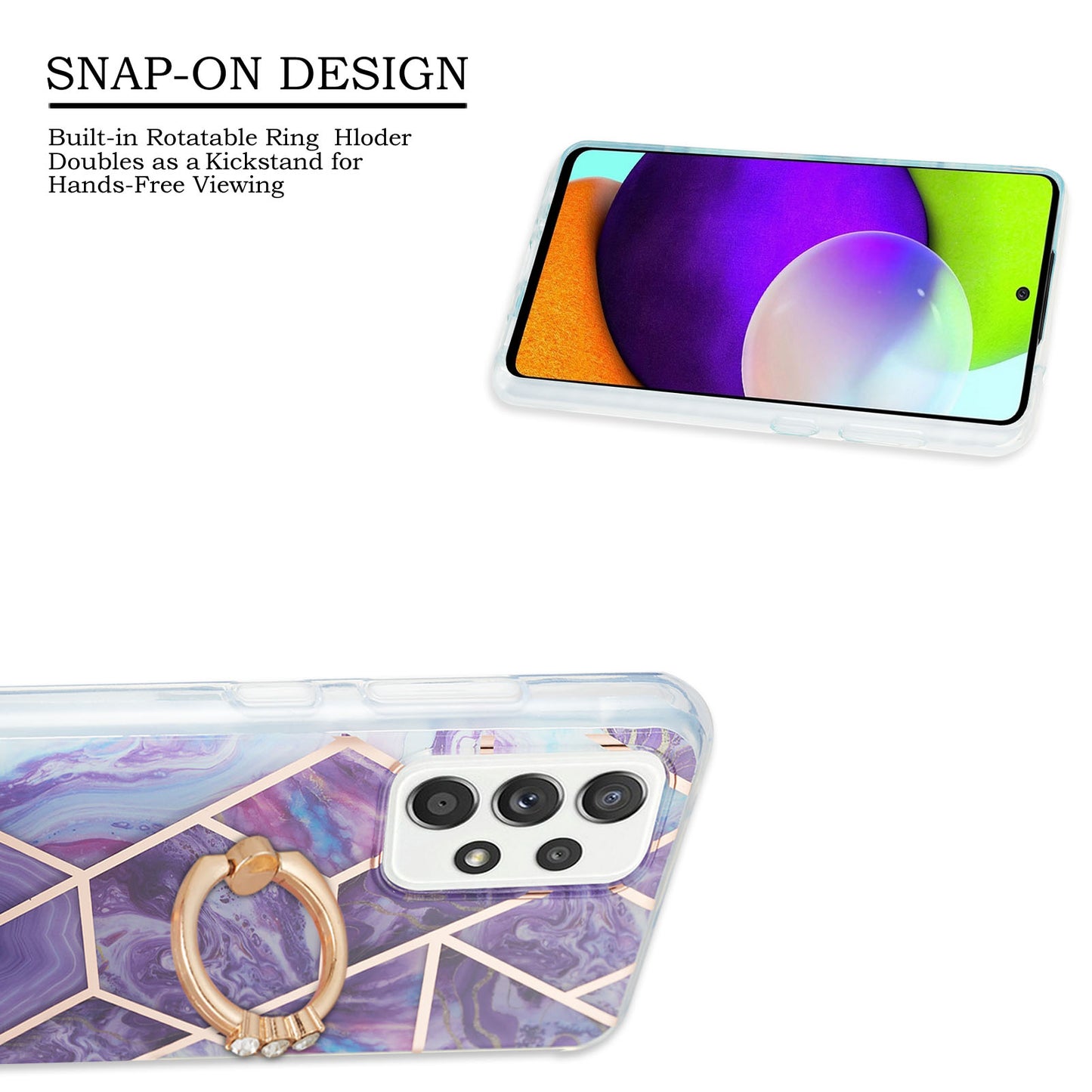 Marble Pattern 2.0mm IMD IML Electroplating TPU Phone Case with Finger Ring Kickstand for Samsung Galaxy A52 4G/5G / A52s 5G