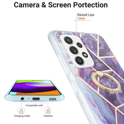 Marble Pattern 2.0mm IMD IML Electroplating TPU Phone Case with Finger Ring Kickstand for Samsung Galaxy A52 4G/5G / A52s 5G