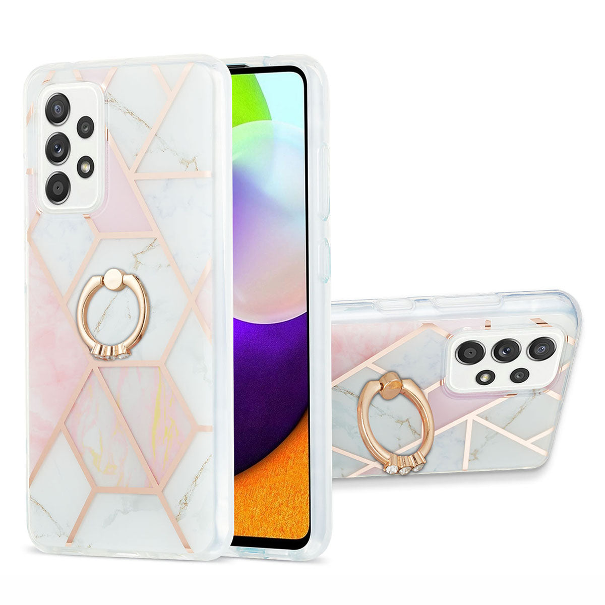 Marble Pattern 2.0mm IMD IML Electroplating TPU Phone Case with Finger Ring Kickstand for Samsung Galaxy A52 4G/5G / A52s 5G