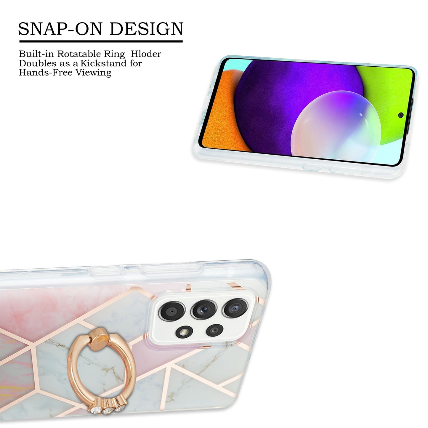 Marble Pattern 2.0mm IMD IML Electroplating TPU Phone Case with Finger Ring Kickstand for Samsung Galaxy A52 4G/5G / A52s 5G