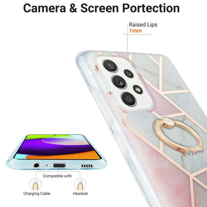 Marble Pattern 2.0mm IMD IML Electroplating TPU Phone Case with Finger Ring Kickstand for Samsung Galaxy A52 4G/5G / A52s 5G