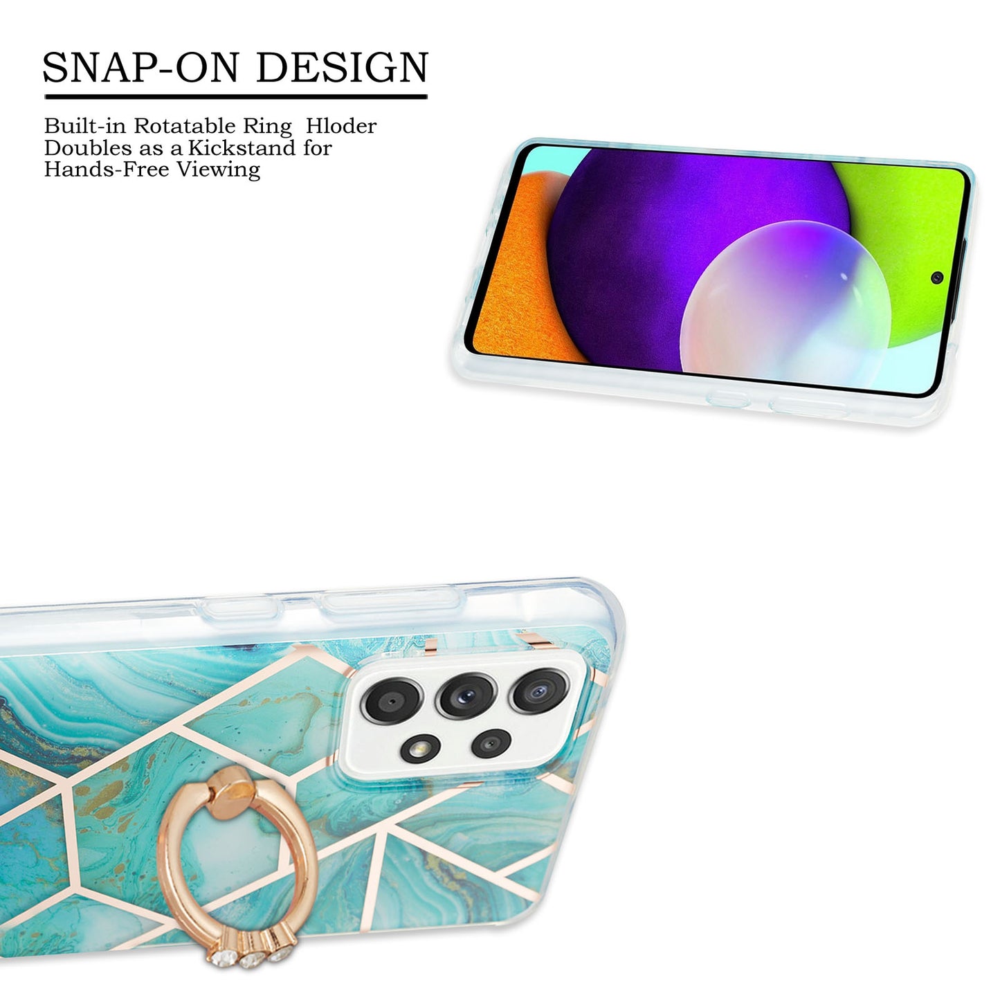 Marble Pattern 2.0mm IMD IML Electroplating TPU Phone Case with Finger Ring Kickstand for Samsung Galaxy A52 4G/5G / A52s 5G