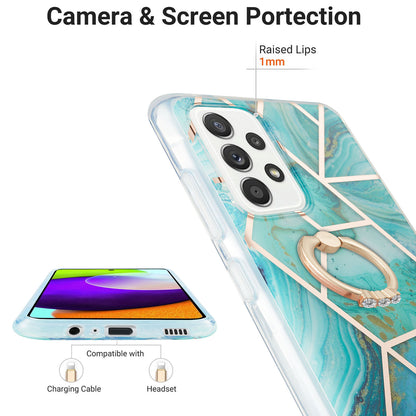 Marble Pattern 2.0mm IMD IML Electroplating TPU Phone Case with Finger Ring Kickstand for Samsung Galaxy A52 4G/5G / A52s 5G