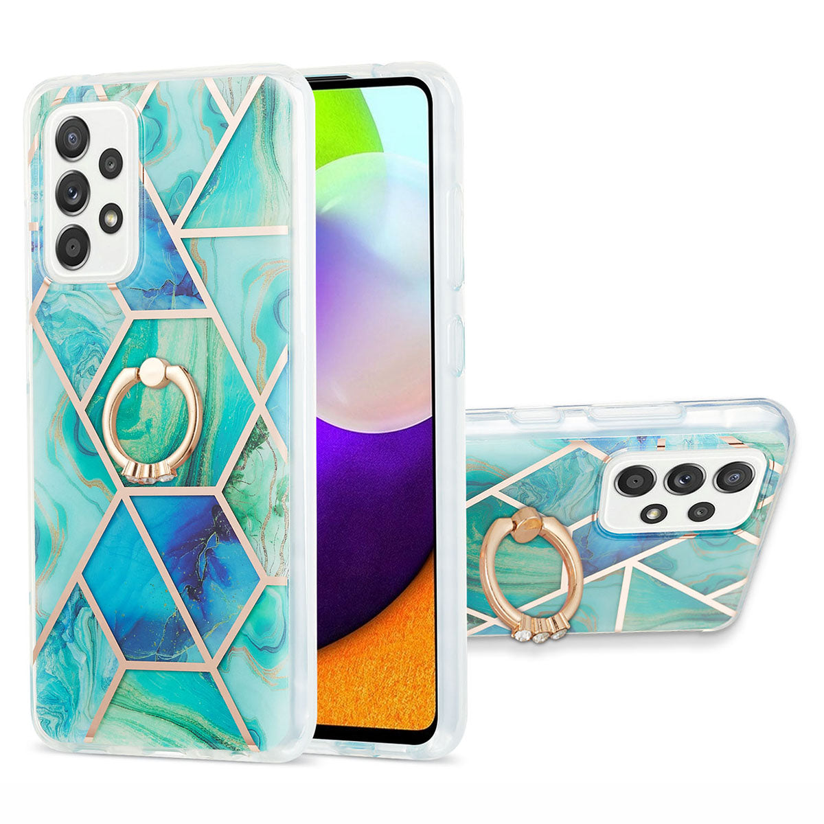 Marble Pattern 2.0mm IMD IML Electroplating TPU Phone Case with Finger Ring Kickstand for Samsung Galaxy A52 4G/5G / A52s 5G