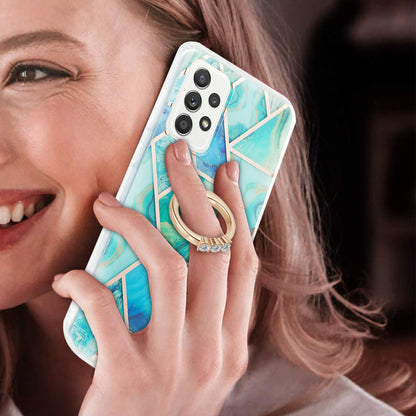 Marble Pattern 2.0mm IMD IML Electroplating TPU Phone Case with Finger Ring Kickstand for Samsung Galaxy A52 4G/5G / A52s 5G