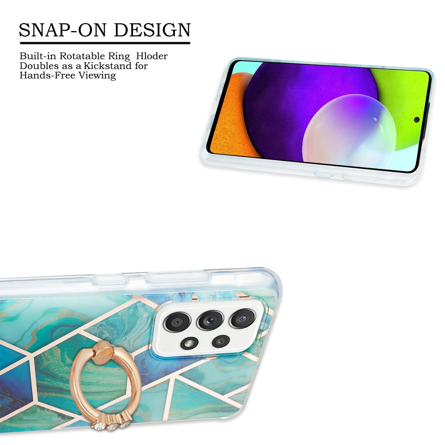 Marble Pattern 2.0mm IMD IML Electroplating TPU Phone Case with Finger Ring Kickstand for Samsung Galaxy A52 4G/5G / A52s 5G