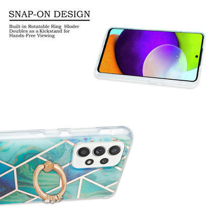 Marble Pattern 2.0mm IMD IML Electroplating TPU Phone Case with Finger Ring Kickstand for Samsung Galaxy A52 4G/5G / A52s 5G