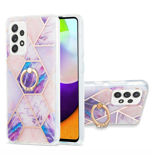 Marble Pattern 2.0mm IMD IML Electroplating TPU Phone Case with Finger Ring Kickstand for Samsung Galaxy A52 4G/5G / A52s 5G
