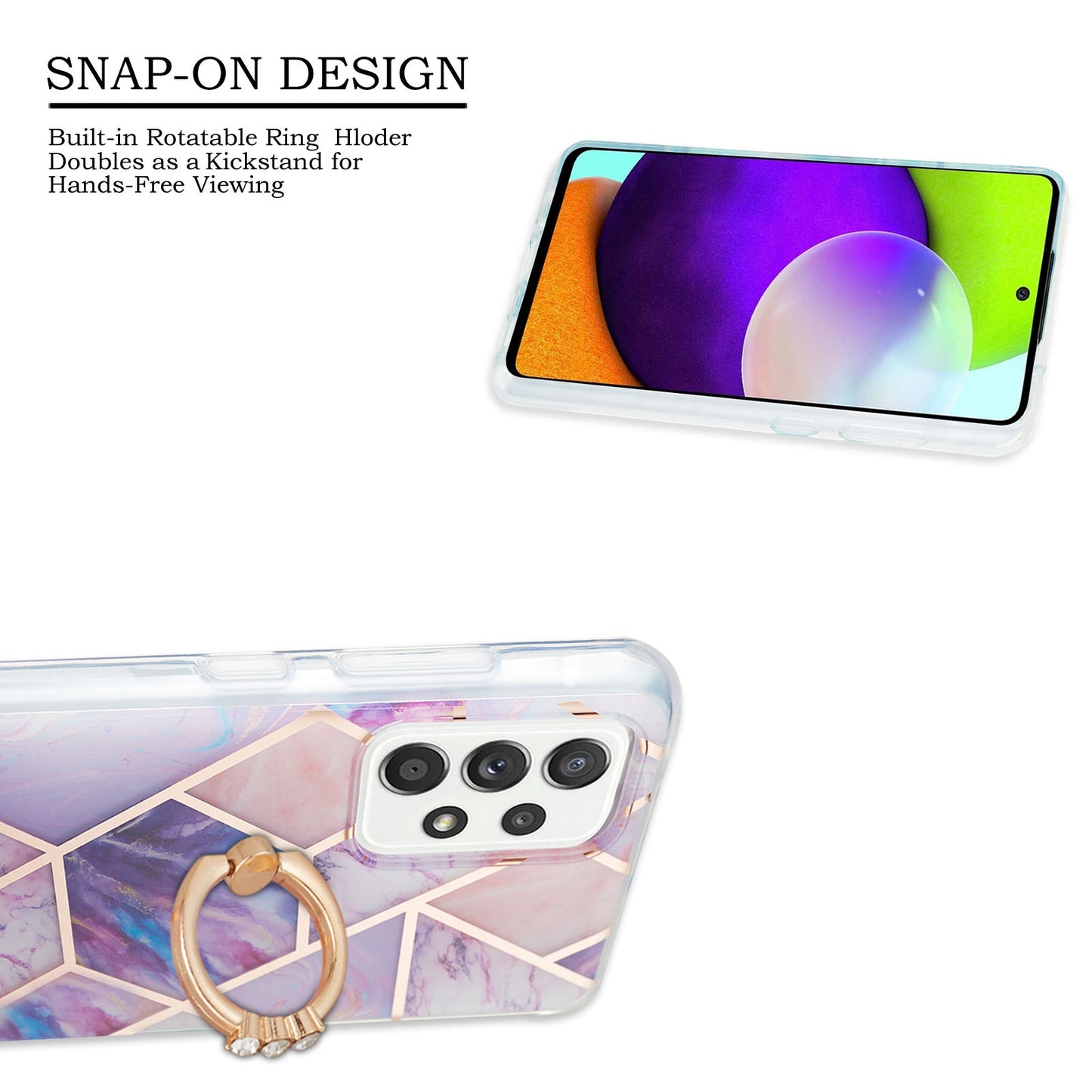 Marble Pattern 2.0mm IMD IML Electroplating TPU Phone Case with Finger Ring Kickstand for Samsung Galaxy A52 4G/5G / A52s 5G
