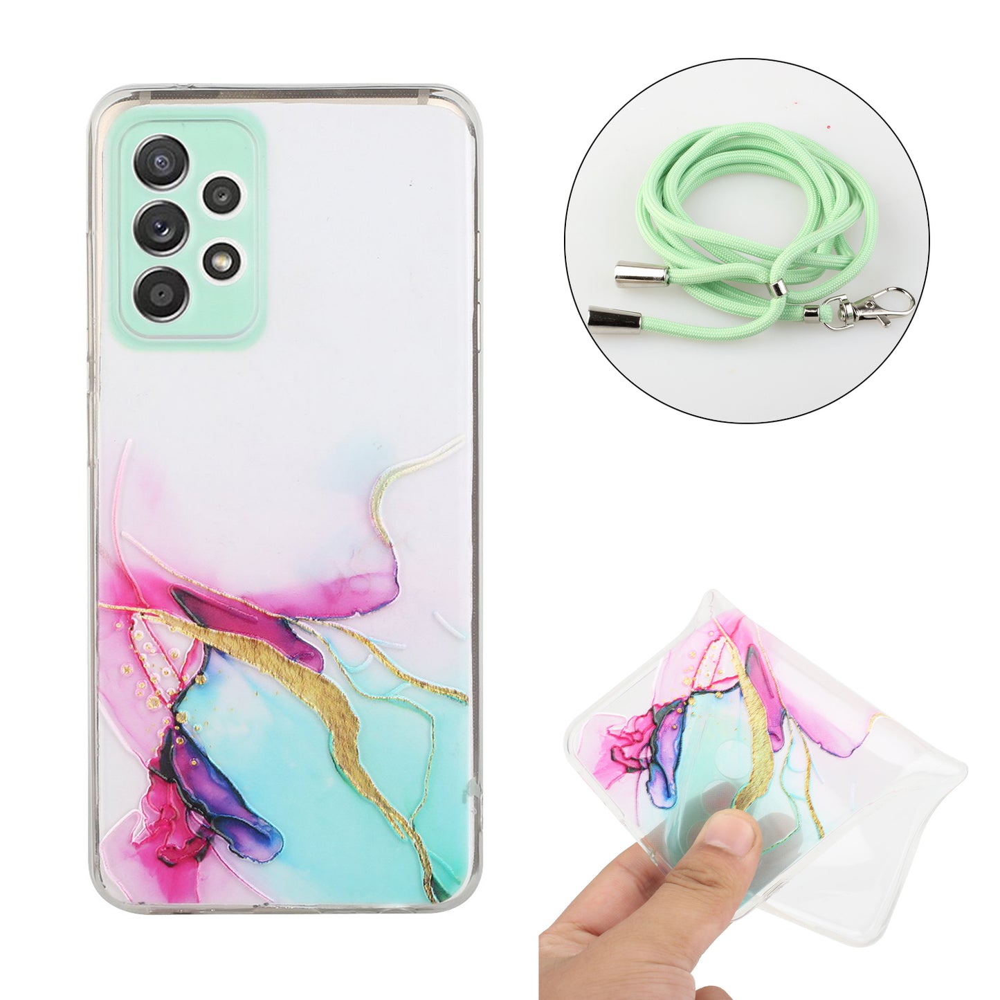 Adjustable Lanyard Design Marble Pattern Flexible TPU Case for Samsung Galaxy A52 4G/5G / A52s 5G
