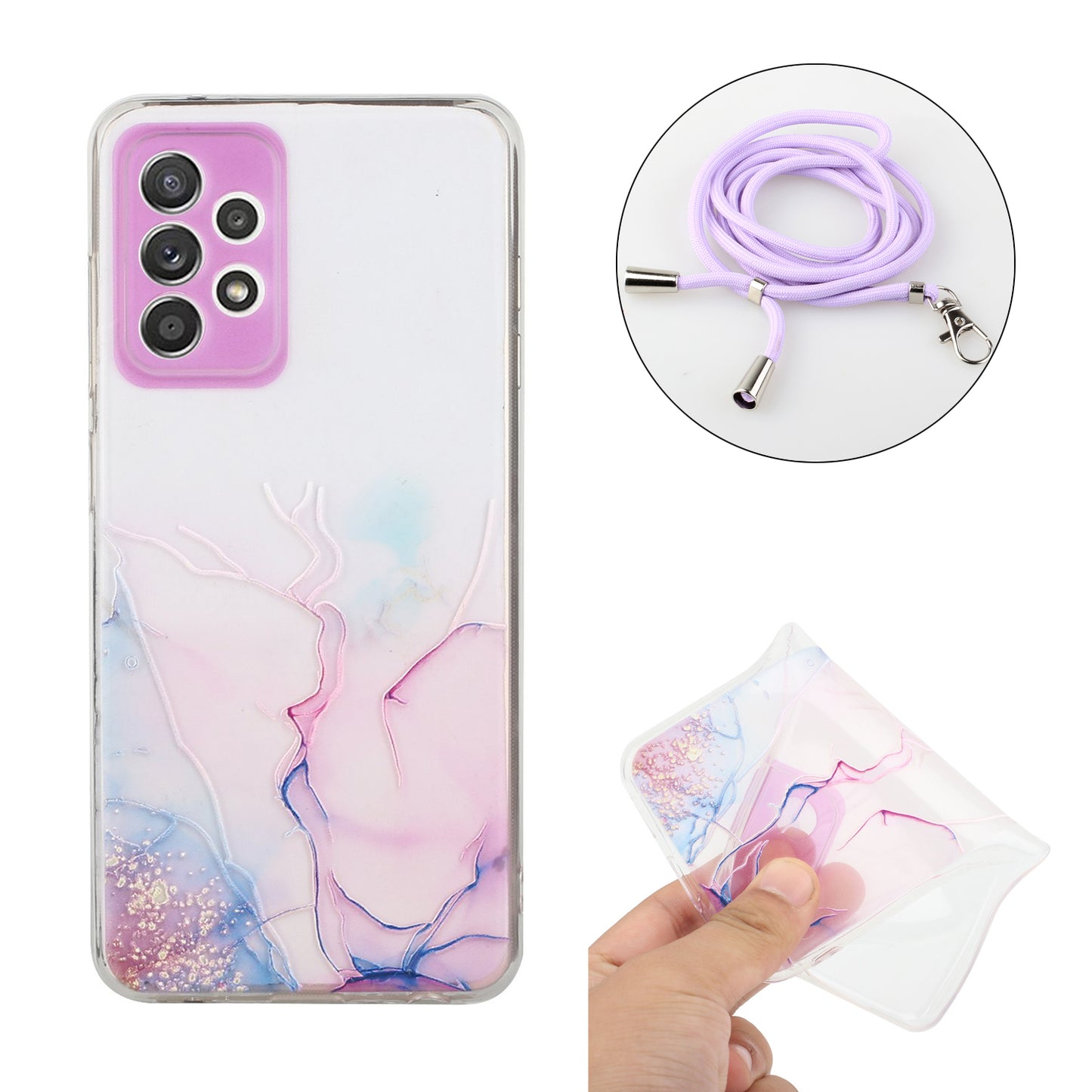 Adjustable Lanyard Design Marble Pattern Flexible TPU Case for Samsung Galaxy A52 4G/5G / A52s 5G