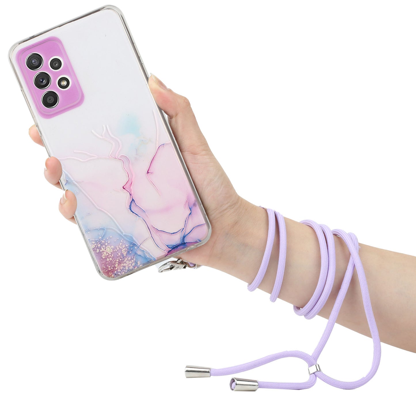Adjustable Lanyard Design Marble Pattern Flexible TPU Case for Samsung Galaxy A52 4G/5G / A52s 5G