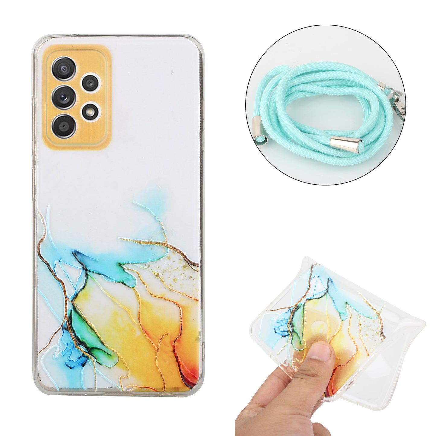 Adjustable Lanyard Design Marble Pattern Flexible TPU Case for Samsung Galaxy A52 4G/5G / A52s 5G