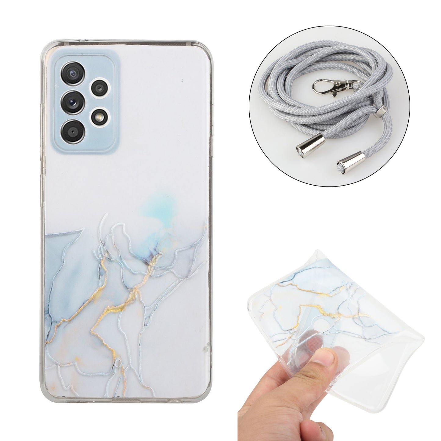 Adjustable Lanyard Design Marble Pattern Flexible TPU Case for Samsung Galaxy A52 4G/5G / A52s 5G