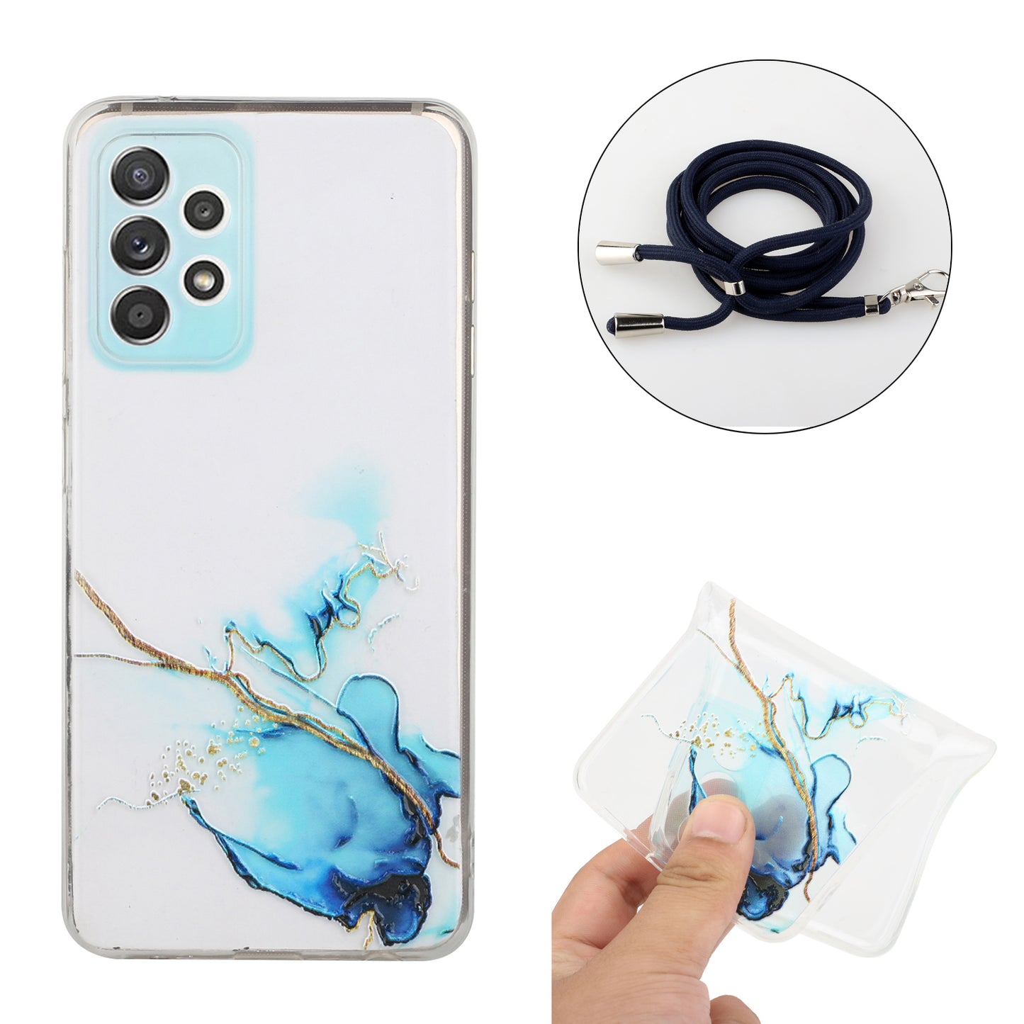 Adjustable Lanyard Design Marble Pattern Flexible TPU Case for Samsung Galaxy A52 4G/5G / A52s 5G
