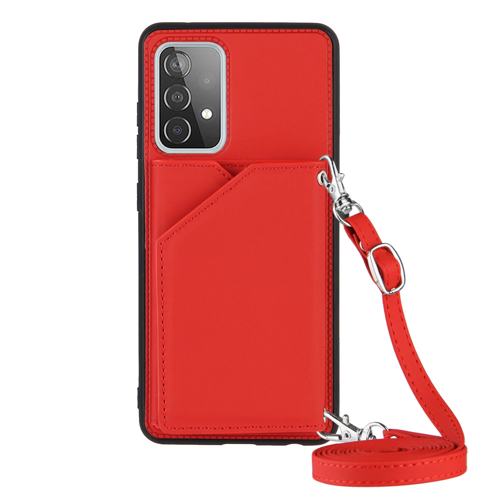 Smooth Leather Card Holder Design Phone Stand Case with Shoulder Strap for Samsung Galaxy A52 4G/5G / A52s 5G / A52s 5G