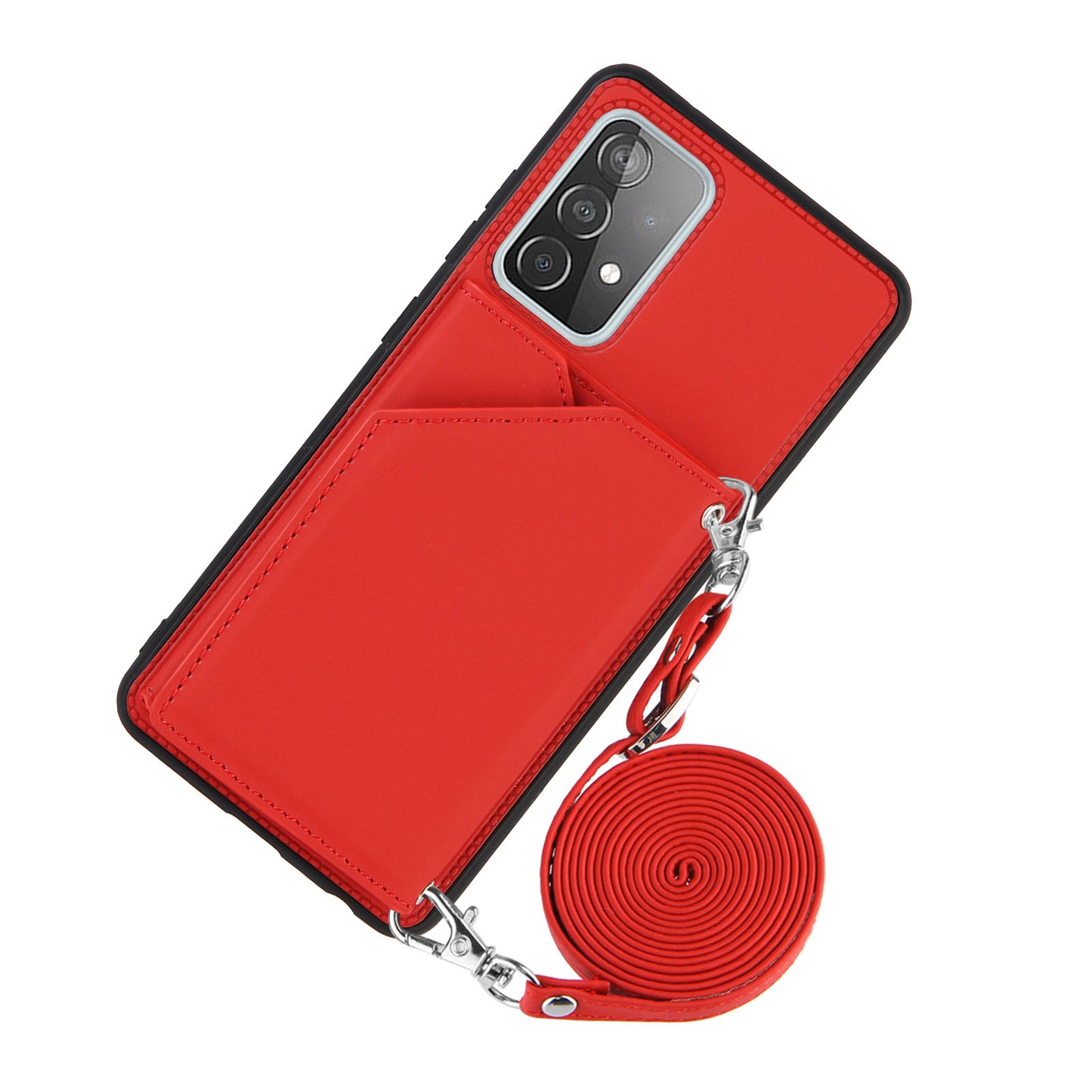 Smooth Leather Card Holder Design Phone Stand Case with Shoulder Strap for Samsung Galaxy A52 4G/5G / A52s 5G / A52s 5G