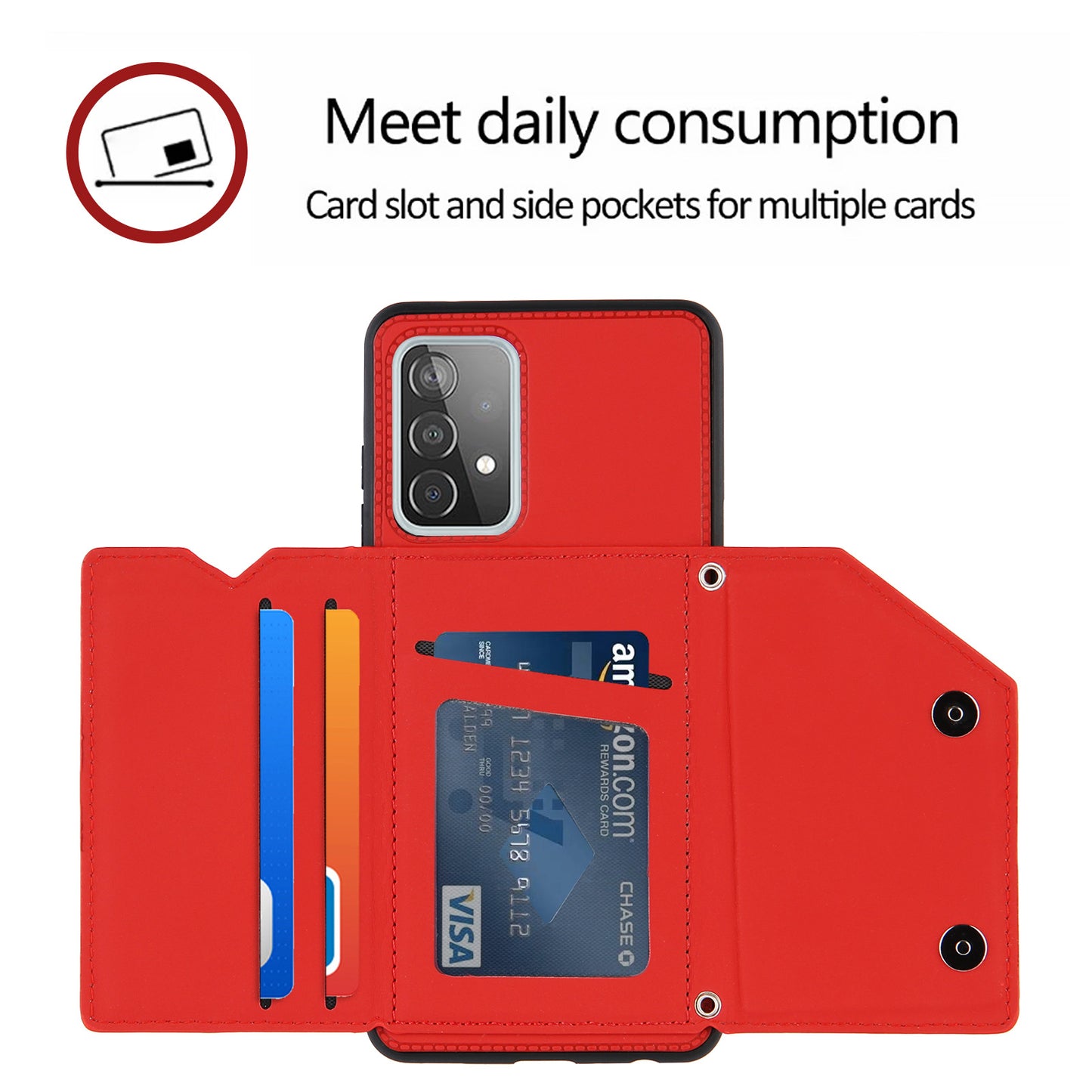 Smooth Leather Card Holder Design Phone Stand Case with Shoulder Strap for Samsung Galaxy A52 4G/5G / A52s 5G / A52s 5G
