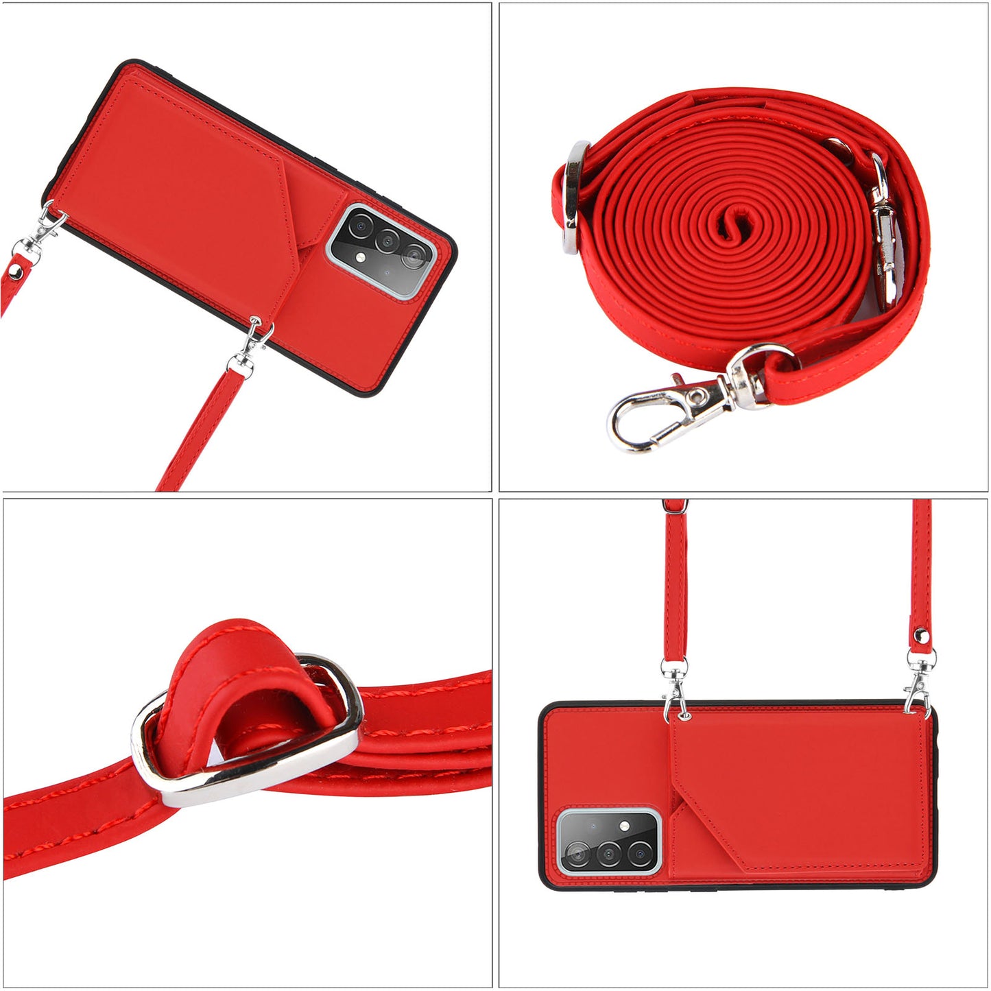 Smooth Leather Card Holder Design Phone Stand Case with Shoulder Strap for Samsung Galaxy A52 4G/5G / A52s 5G / A52s 5G