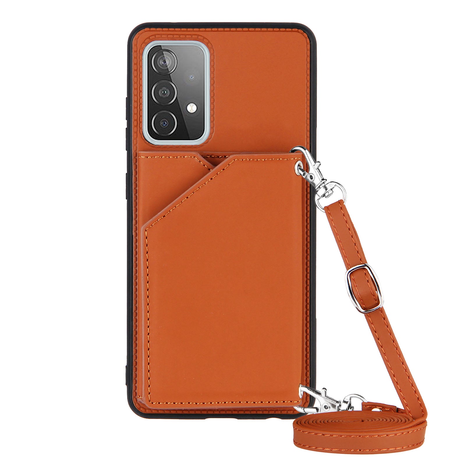 Smooth Leather Card Holder Design Phone Stand Case with Shoulder Strap for Samsung Galaxy A52 4G/5G / A52s 5G / A52s 5G