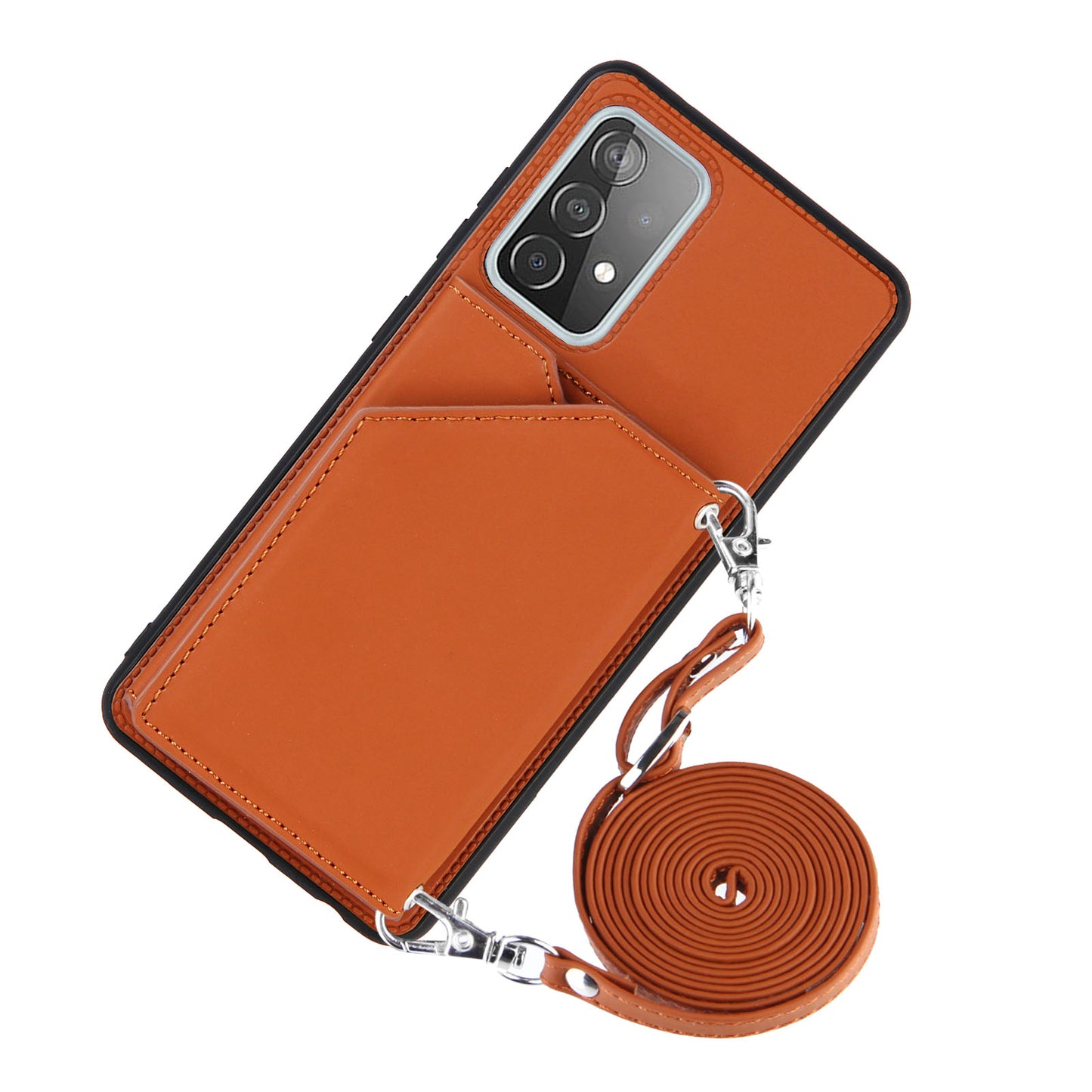Smooth Leather Card Holder Design Phone Stand Case with Shoulder Strap for Samsung Galaxy A52 4G/5G / A52s 5G / A52s 5G