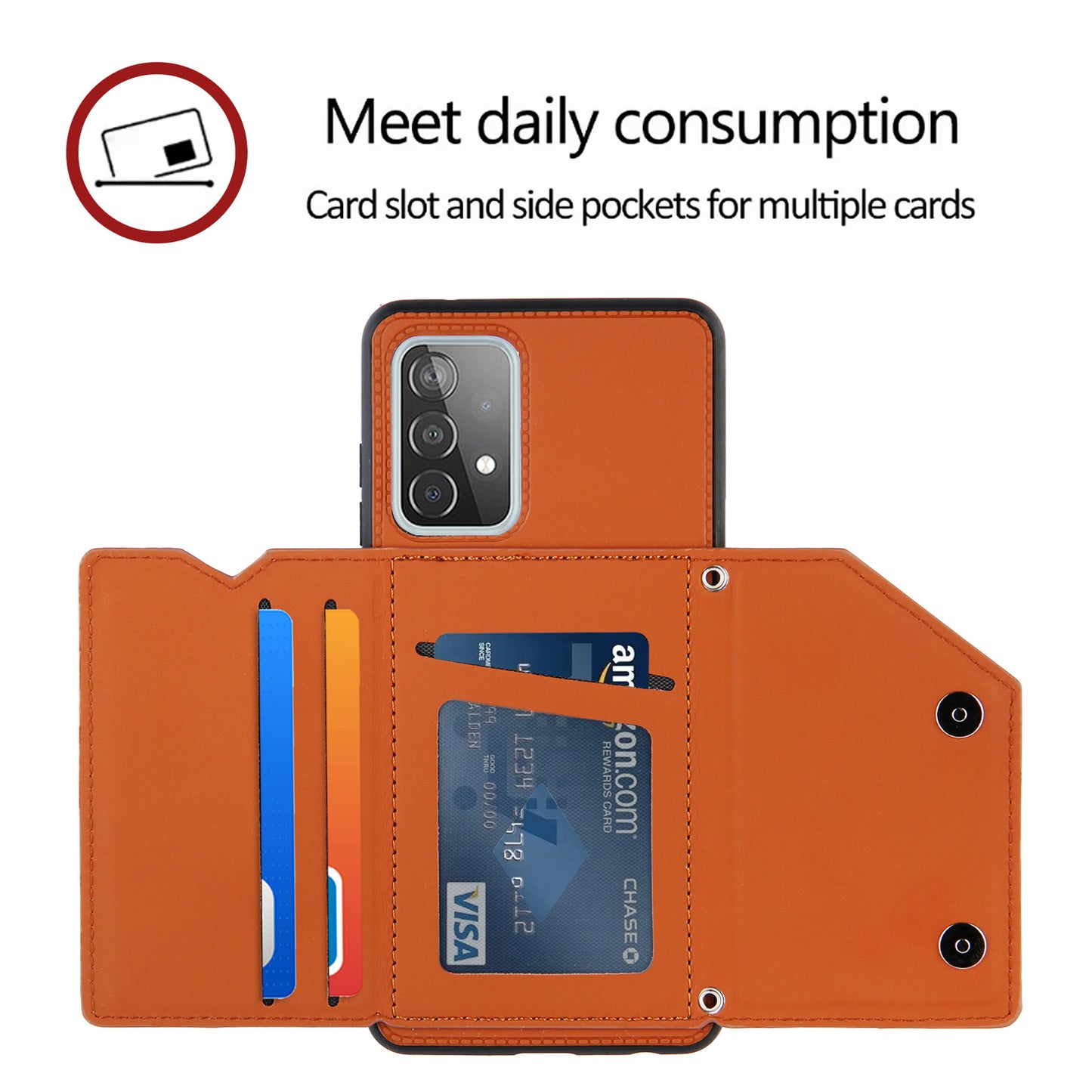 Smooth Leather Card Holder Design Phone Stand Case with Shoulder Strap for Samsung Galaxy A52 4G/5G / A52s 5G / A52s 5G