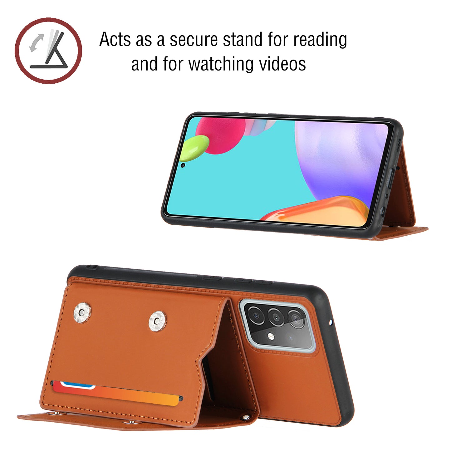 Smooth Leather Card Holder Design Phone Stand Case with Shoulder Strap for Samsung Galaxy A52 4G/5G / A52s 5G / A52s 5G