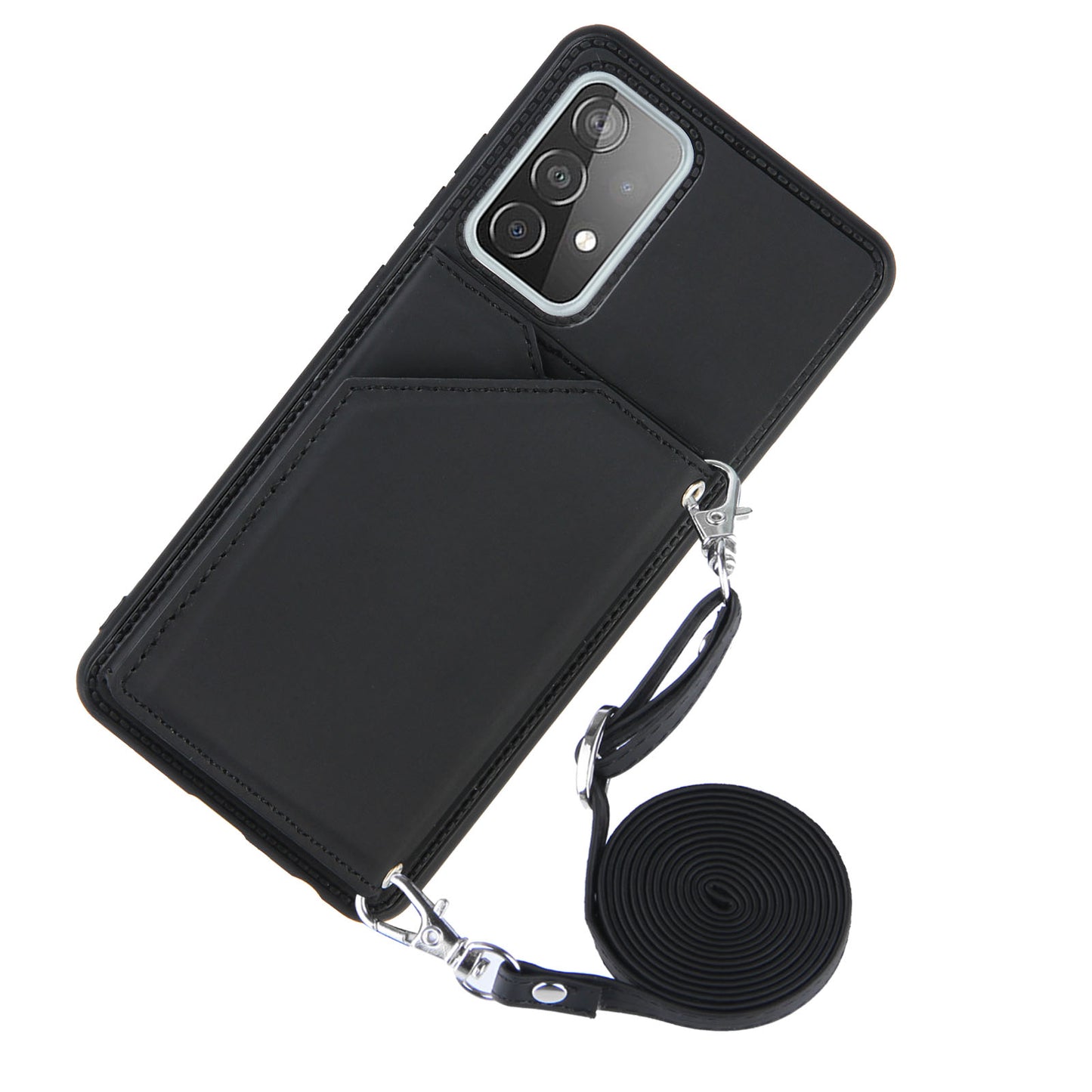Smooth Leather Card Holder Design Phone Stand Case with Shoulder Strap for Samsung Galaxy A52 4G/5G / A52s 5G / A52s 5G