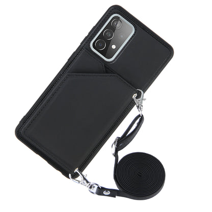 Smooth Leather Card Holder Design Phone Stand Case with Shoulder Strap for Samsung Galaxy A52 4G/5G / A52s 5G / A52s 5G