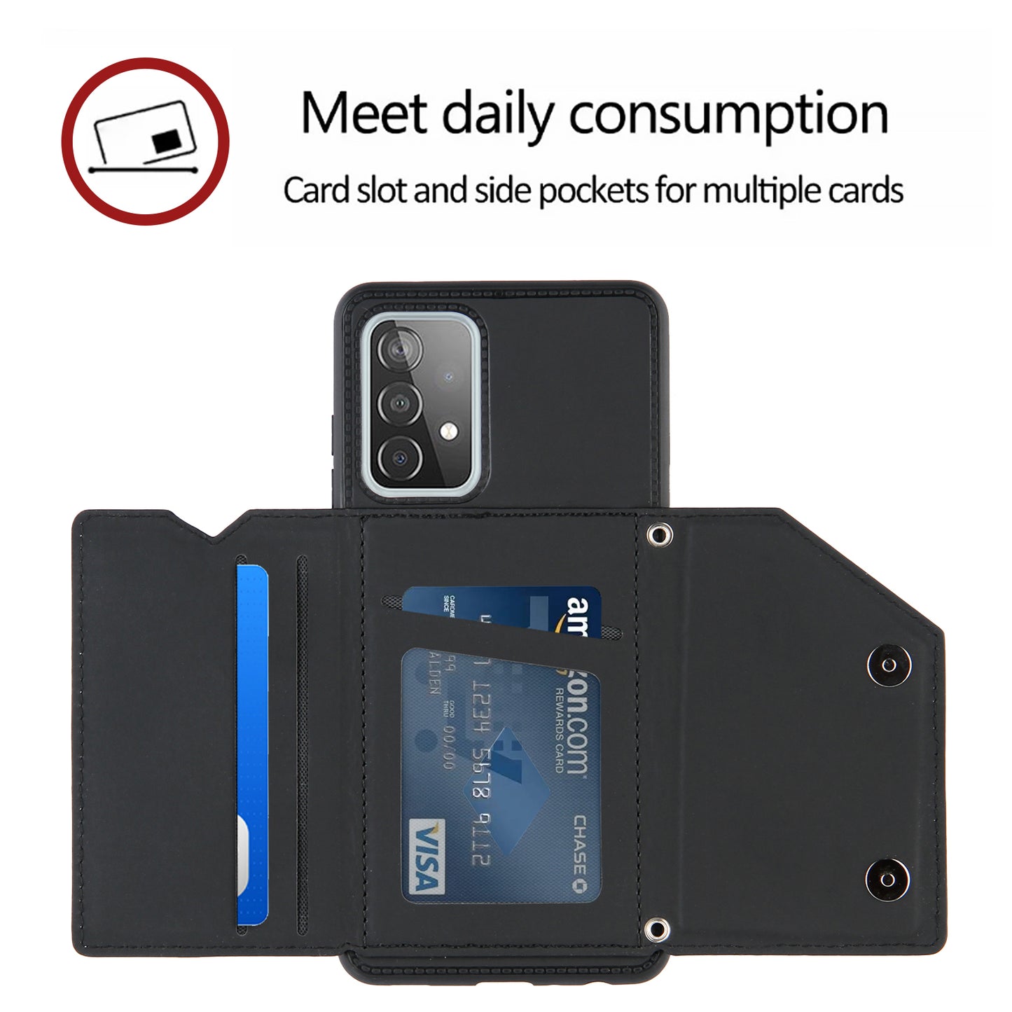Smooth Leather Card Holder Design Phone Stand Case with Shoulder Strap for Samsung Galaxy A52 4G/5G / A52s 5G / A52s 5G