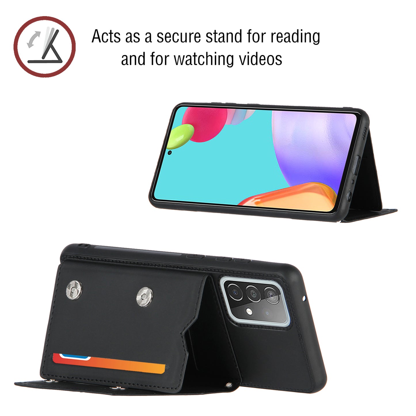 Smooth Leather Card Holder Design Phone Stand Case with Shoulder Strap for Samsung Galaxy A52 4G/5G / A52s 5G / A52s 5G