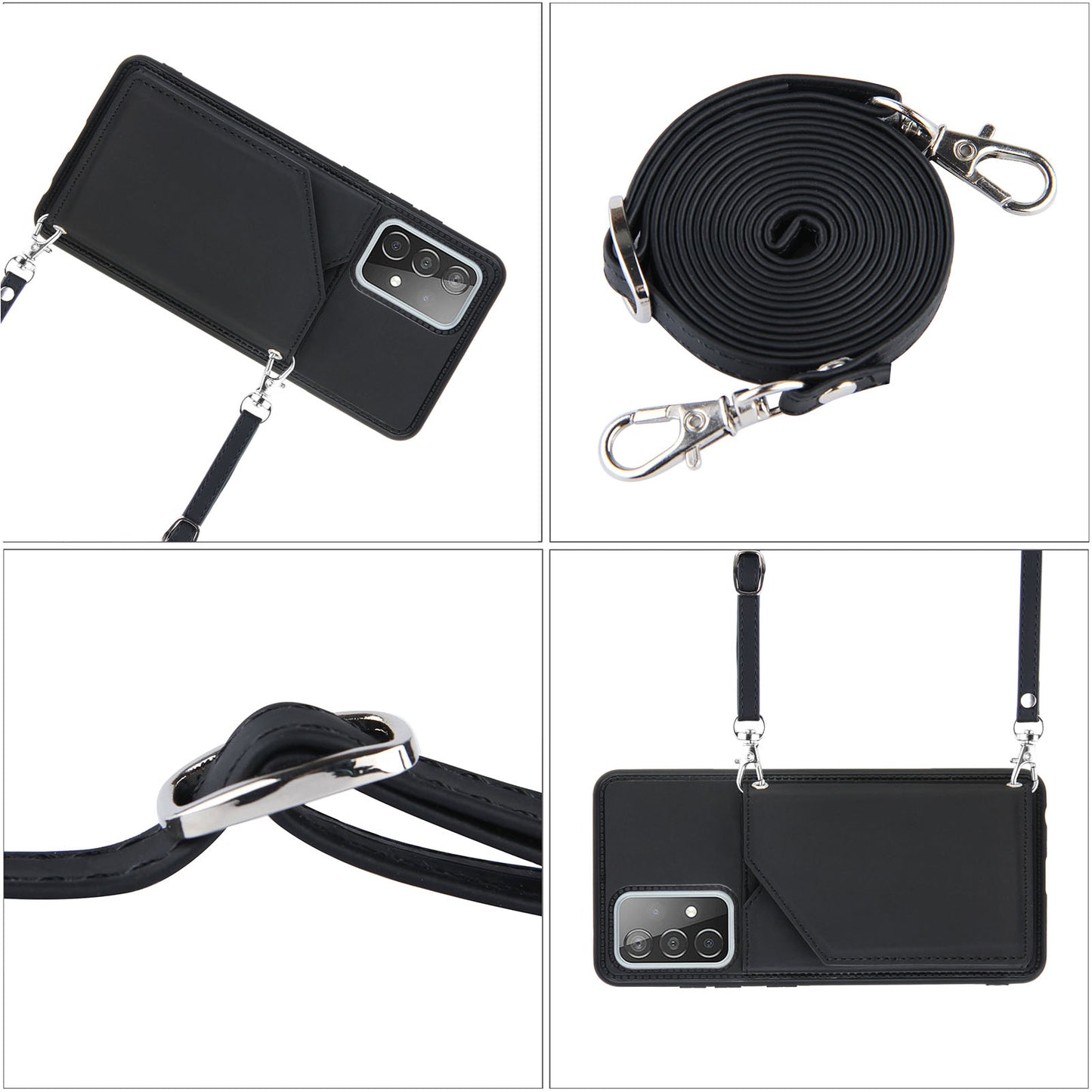 Smooth Leather Card Holder Design Phone Stand Case with Shoulder Strap for Samsung Galaxy A52 4G/5G / A52s 5G / A52s 5G