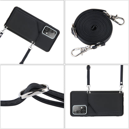Smooth Leather Card Holder Design Phone Stand Case with Shoulder Strap for Samsung Galaxy A52 4G/5G / A52s 5G / A52s 5G