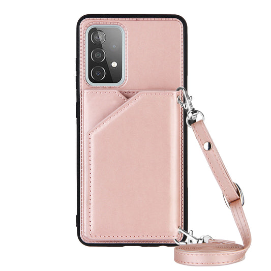 Smooth Leather Card Holder Design Phone Stand Case with Shoulder Strap for Samsung Galaxy A52 4G/5G / A52s 5G / A52s 5G