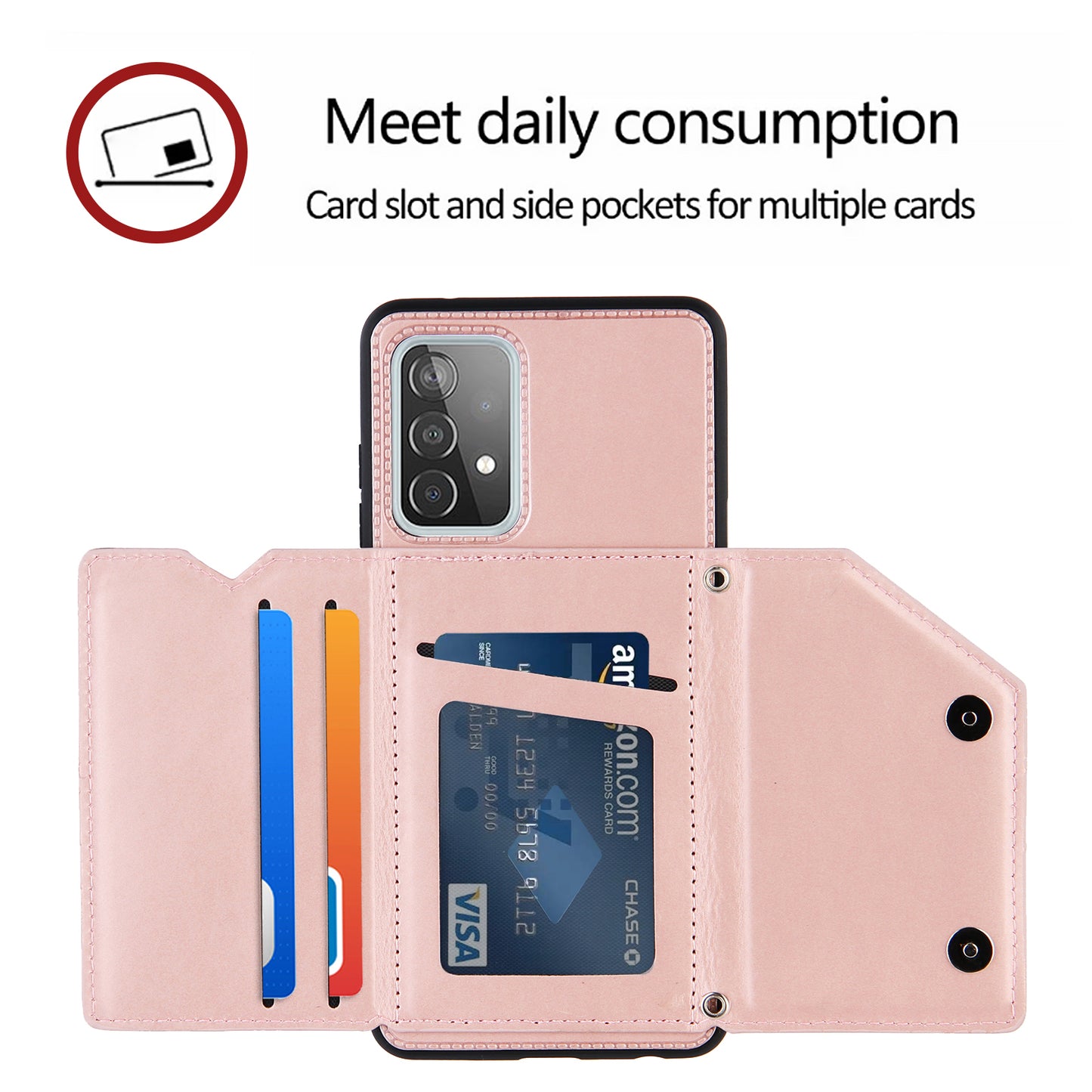 Smooth Leather Card Holder Design Phone Stand Case with Shoulder Strap for Samsung Galaxy A52 4G/5G / A52s 5G / A52s 5G